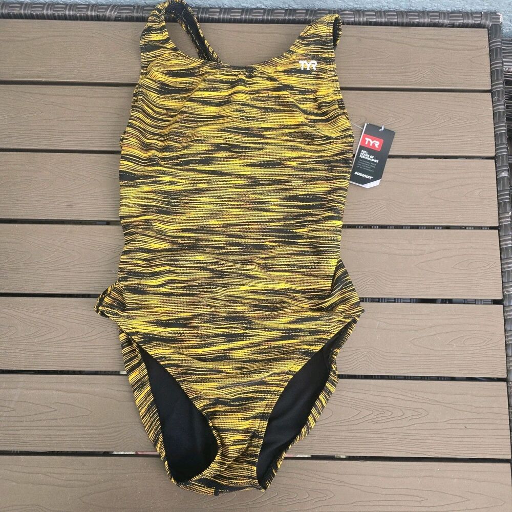 TYR Women's Durafast Elite Fizzy Gold Maxfit One Piece Women Swim Sz 40 New